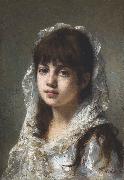 Alexei Harlamov Portrait of ayoung girl wearing a white veil oil